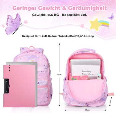 Рюкзак шкільний для дівчинки Schulrucksack, 43x35x17 см, фіолетовий з метеликами, для дітей 5-10 років, велика місткість