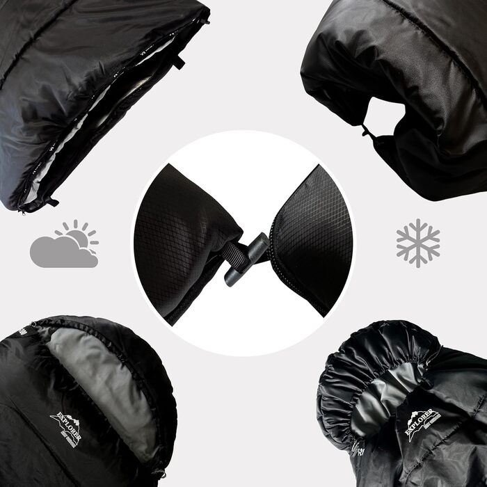 EXPLORER® EF-200 XXL Sleeping Bag -18°C to +3°C | 400GSM | Outdoor Sleeping Bag for Adults - Camping, Trekking, Festivals, Travel | PFC-Free, Right Zipper, Black