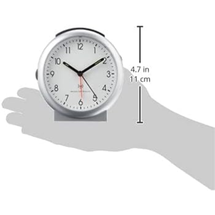 TFA Dostmann Analog Radio Alarm Clock, 98.1036, with Alarm, including Radio Clock, Silver, L 109 x W 50 x H 112 mm