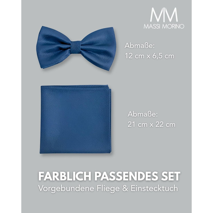 Массі Моріно: Комплект краватка-метелик та нагрудна хустинка для чоловіків - краватка-метелик на весілля, регульована, темно-синя