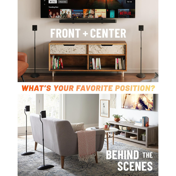 Підставка для акустики ECHOGEAR з регулюванням висоти - універсальна сумісність, сталевий каркас, кабель-менеджмент, антиковзні ніжки