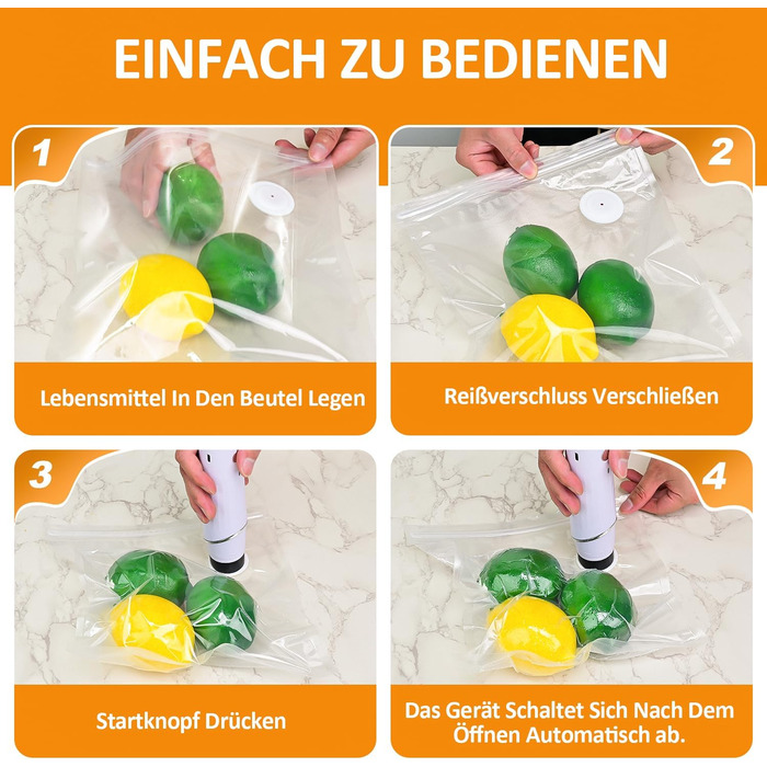 Вакуумний пакувальник FNITAER: компактний апарат для швидкої вакуумної упаковки продуктів, комплект з 20 великих пакетів