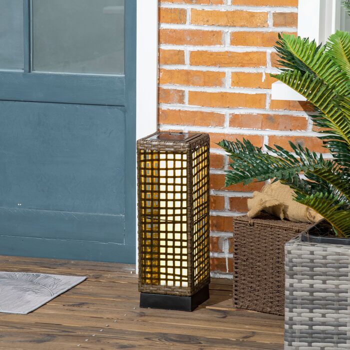 Сонячний ліхтар Outsunny з ротангу, LED, з датчиком світла, вологостійкий, 15,5x15,5x46 см, для саду та тераси