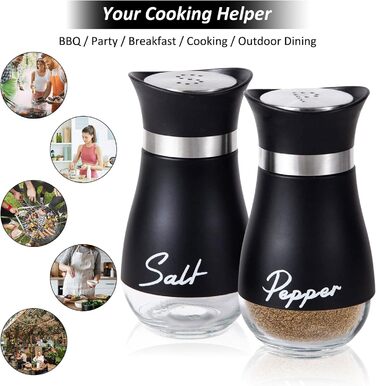Набір для солі та перцю: скляні та нержавіючі солянки та перечниці, кухонне приладдя, набір для спецій, чорно-білі контейнери для спецій для кухні, в дорогу, кемпінг, барбекю, наповнювані