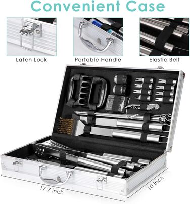 BBQ Grill Utensil Set 32PCS Stainless Steel Grill Accessories with Long Handles, Grill Tongs, Meat Claws, Grill Set Aluminum Grill Case for Camping Ideal Grill Utensil Gift for Men