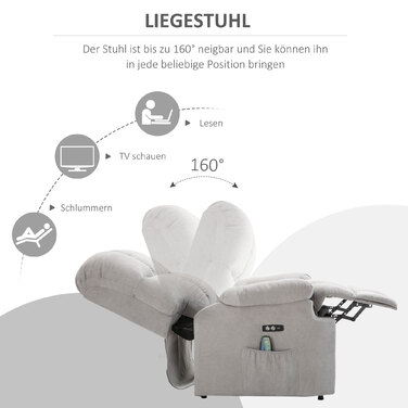 HOMCOM Massage Chair with Rise Assist, Recliner, TV Chair with Heat Function, Adjustable Angle, USB, Remote Control, Short Plush, Grey, 83x95x105 cm