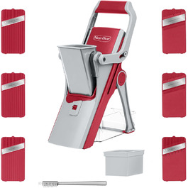 Nicer Dicer Mandoline Vegetable Chopper - 12-Piece Set with Interchangeable Blades - Vegetable Slicer, Julienne Cutter, Cucumber Slicer - Turquoise/Green (Red/Gray)