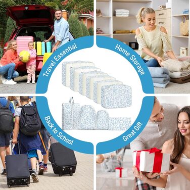 Органайзер для валізи, набір 10 шт. Packing Cubes для подорожей, аксесуари для валізи, органайзери для одягу, косметичка, набір для подорожей (Блакитний квітка)