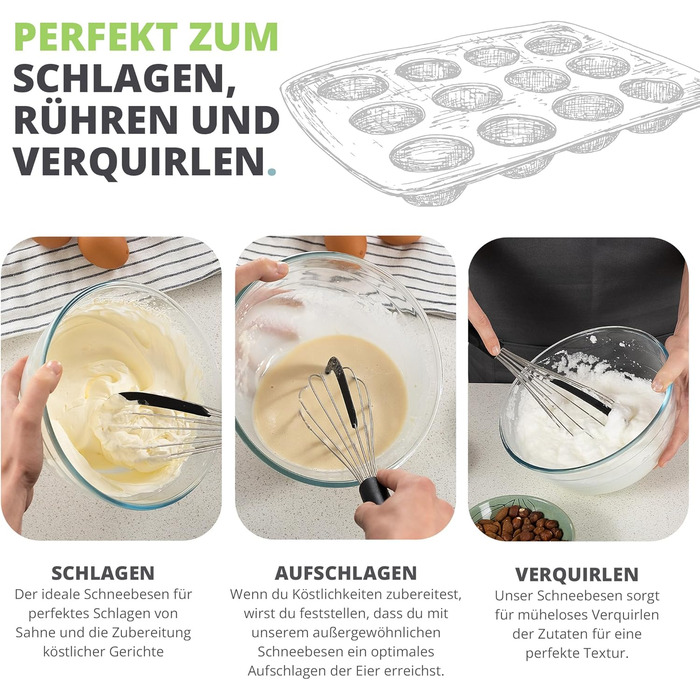 Віскер Oliver's Kitchen® з нержавіючої сталі з інтегрованим силіконовим скребком - ідеальний для випічки та приготування їжі. Спіральний віскер, зручна ручка, легко миється.