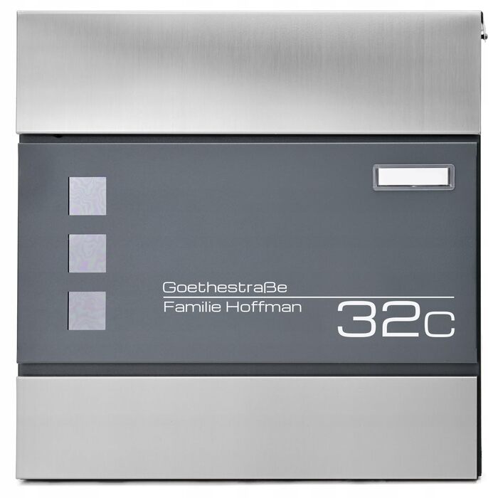 Поштовий ящик Verda з газетницею, нержавіюча сталь, антрацит, 37x37x11 см - дизайнерський вуличний ящик з вікном, ключами та табличкою для імен