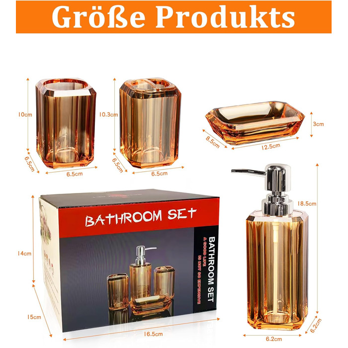 Набір аксесуарів для ванної кімнати, 4 шт. Акриловий набір для ванної: дозатор для лосьйону, стакан, тримач для зубних щіток, мильниця. Сучасний декор для ванної кімнати.