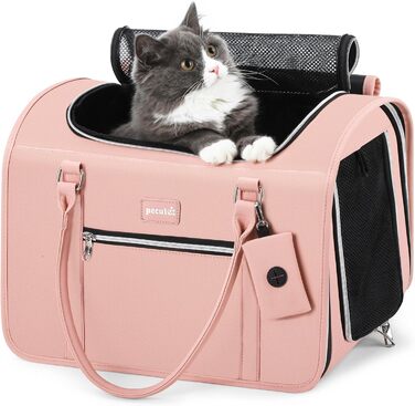 Транспортна переноска для котів та собак Pecute, рожева, з PU-шкіри, для подорожей