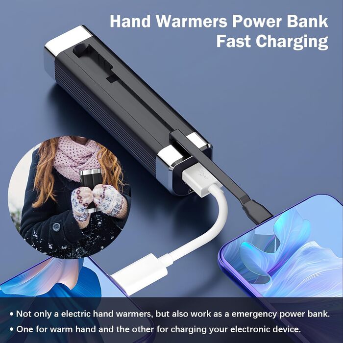 Електричний грілка для рук 2 шт., 10000mAh, USB, 3 рівні нагріву, чорний - для жінок, чоловіків, сім'ї, кемпінгу