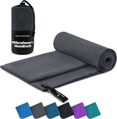 Набір з 3 рушників Zenacross з мікрофібри з сумкою для перенесення - швидковисихаючі фітнес-рушники для спорту - розміри XS, S, M - кольори: Petrolgrün (темно-сірий)