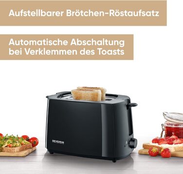 Тостер SEVERIN AT 2287 Automatik: чорний, 700 Вт, з підігрівом для бутербродів та знімною крихкозбиральною шухлядою