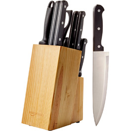 Amazon Basics Premium Knife Block Set - 9 Piece Black Kitchen Knife Set