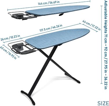 Гладильна дошка Duwee Extra Wide Deluxe з підставкою для праски, термостійкий чохол та товстий фетровий наклад, стабільні ніжки, 117 x 43 см