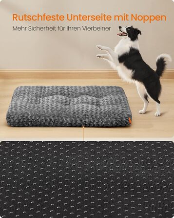 Ліжко для собак Feandrea XL, м'яке, плюшеве, 110 x 73 см, для великих собак, сірий колір, знімний чохол, антиковзаюча поверхня