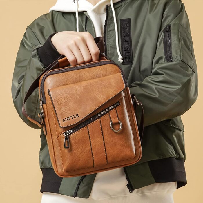 Чоловіча сумка через плече ANPTER: шкіряна сумка-месенджер, сумка на пояс, сумка через тіло, вінтажний стиль, коричнева