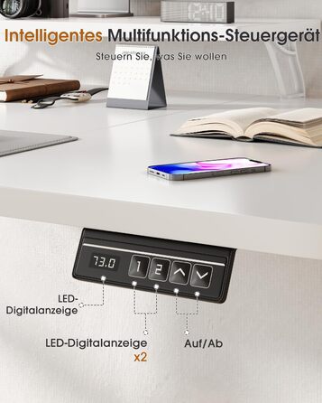 Adjustable Height Standing Desk with Monitor Stand - Ergonomic Electric Sit-Stand Desk, 120x60cm & 200x80cm White