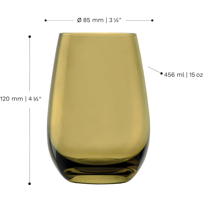 Stölzle Lausitz ELEMENTS Glasses 465 ml Olive I Drinking Glasses, Set of 6 I Dishwasher-Safe Glass Set I High Impact Resistance I Universal Glasses for Water, Juice, and Whiskey