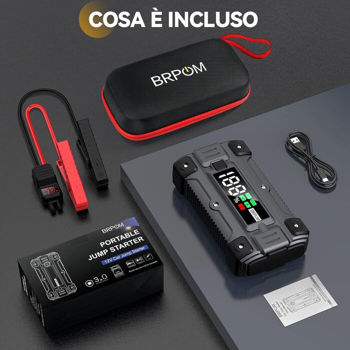 BRPOM Пусковий пристрій для авто/мото 8000A 26800mAh з LED-ліхтарем та USB Quick Charge 3.0 BM502