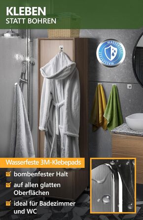 Набір гачків для рушників 4smile, 6 шт., сріблясті - без свердління, з нержавіючої сталі, для ванної кімнати