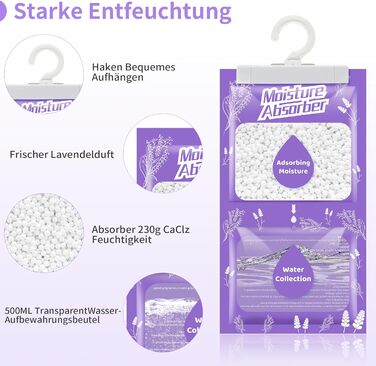 Boadw 20x230G Hanging Air Dehumidifier with Fragrance, Closet Moisture Absorber for Basements, Bedrooms, Bathrooms, Against Moisture Anti-Mold Deodorizing Drying Bag – Lavender