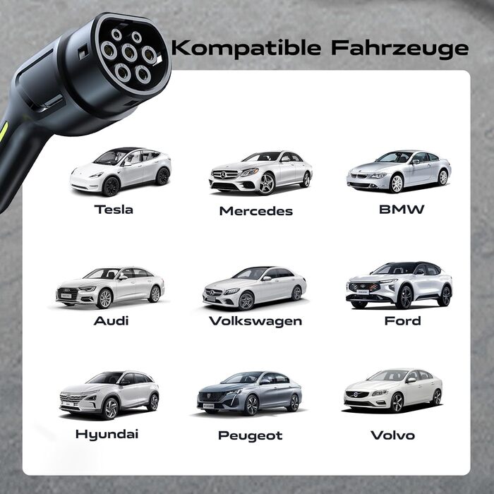 Кабель для зарядки електромобіля Type 2 Schuko, 3.68kW, 6-16A, 5м, 1-фазний, з цифровим дисплеєм, IP65, IEC 62196-2, PHEV/EV