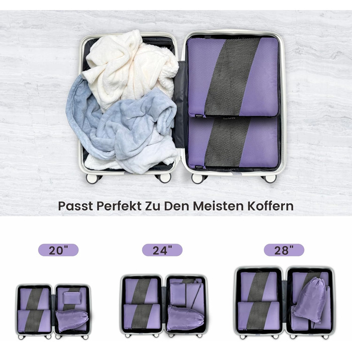 Органайзери для валізи компресійні, набір 6 шт. (Ельфенбайн, фіолетові) - Куби для пакування, компресійні пакети для подорожей
