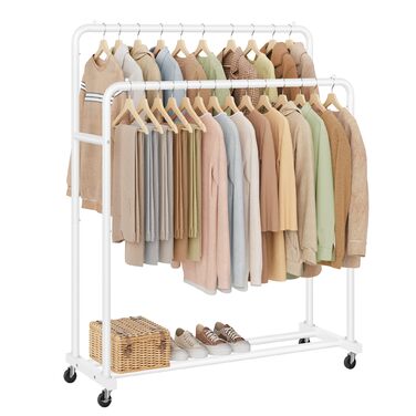 SONGMICS Вішалка для одягу на коліщатках, гардеробний стійка, білий матовий, 2 стійки, до 50 кг, 38 x 110 x 141,5 см, HSR016BH01