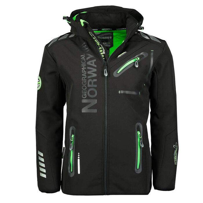 Чоловіча водонепроникна куртка Softshell Geographical Norway Royaute — дихаюча тактична вітрівка з капюшоном для зими та активного відпочинку (Black_Green, L)