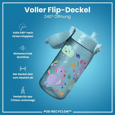 ion8 Insulated Stainless Steel Drinking Bottle 320 ml Leak-Proof One-Hand Opening Secure Locking Dishwasher Safe Flip-Top Lid Carrying Handle Easy to Clean, Durable, Unicorn (Evo, Recyclon, Alaskablue)