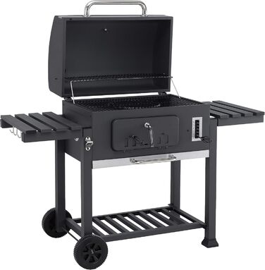 Tepro charcoal grill with 2 sturdy carrying handles, easy-to-open lid including thermometer and ash catcher, dimensions approx. 67.5 x 43.3 x 45 cm, Black (Toronto XXL New)