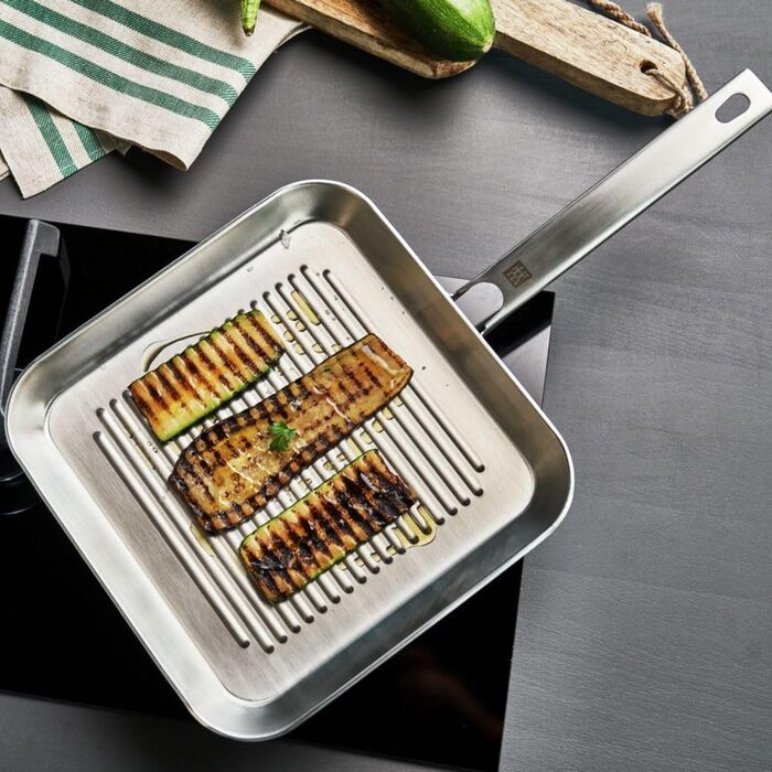 ZWILLING Plus Grill Pan, Induction-compatible, Stainless Steel, Silver, 24 x 24 cm