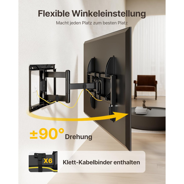 Кріплення для телевізора monTEK Full Motion з регулюванням, 37-84 дюйми, до 50 кг, VESA 600x400 мм, для дерев'яних підставок