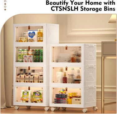 Plastic Storage Containers and Boxes Organizer with 4 Tiers, Stackable with Lids for Bedroom, Living Room, Kitchen, Office, Foldable Containers 23Qt 4-Tier
