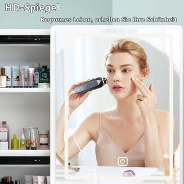 Косметичний стіл Zeaper з LED-підсвіткою, дзеркалом, стільцем, 3 шухлядами та 5 полицями, сучасний туалетний столик з дерева, білий
