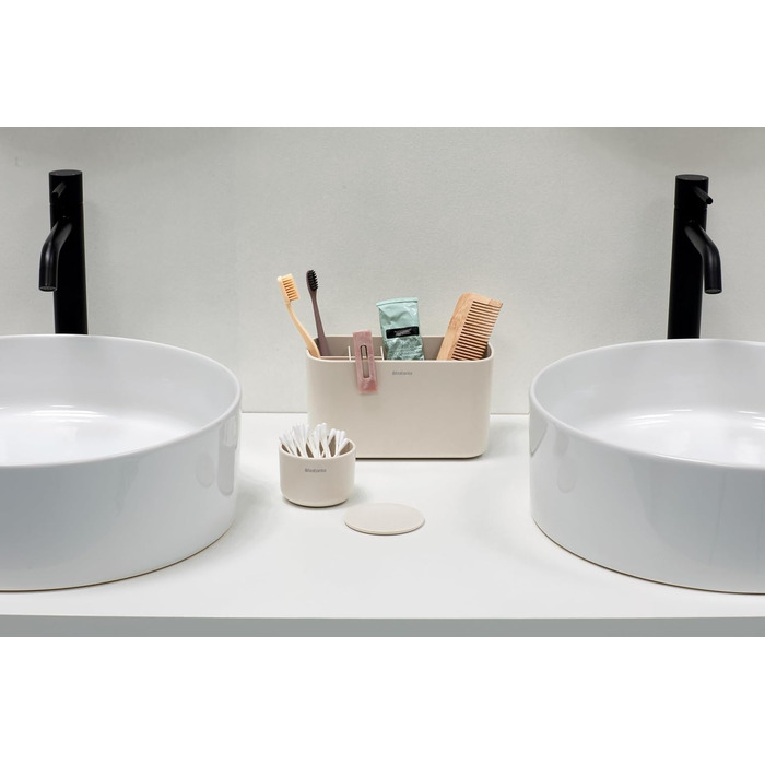 Полиці для ванної Brabantia Renew Soft Beige, підставка для раковини, тримач для зубних щіток, нековзна, корозійностійка, легко миється, 19,7x9,8x11 см