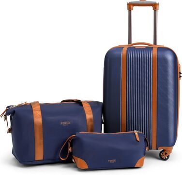 Набір валіз FERGÉ Milano 5-ти частинний з жорстким корпусом + сумка + органайзер - 3 шт. (Бежевий/Блакитно-коричневий)