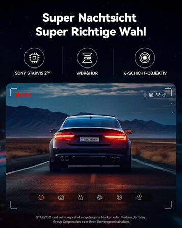 Відеореєстратор REDTIGER 4K/2.5K з двома камерами, STARVIS 2, IPS 3.18