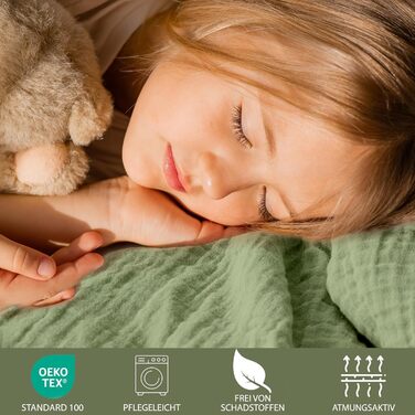 Дитяча постільна білизна з мусліну Hausfelder, ковдра 100x135 см, зелена