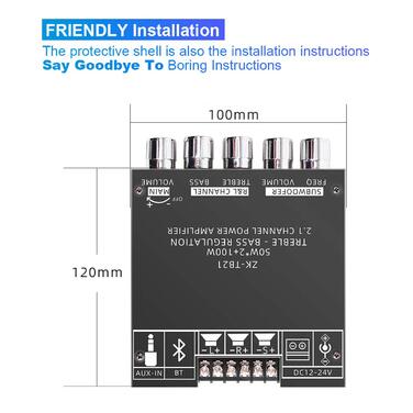 Підсилювач RUIZHI 2x50W+100W 2.1-канальний з Bluetooth, сабвуфер, плата з регулюванням басів і високих, TPA3116, DC 12-24V, для бездротових DIY-колонок