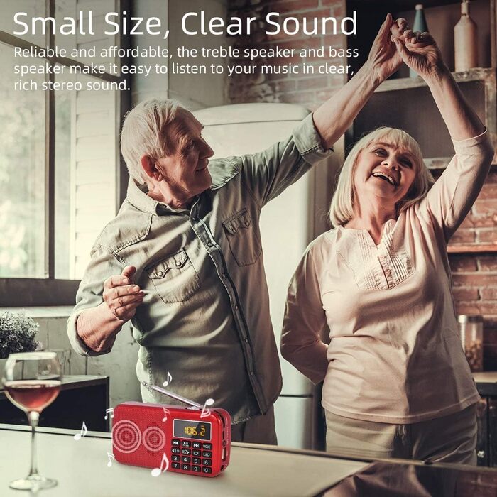 Портативне радіо PRUNUS J-725 FM/UKW з акумулятором 3000mAh, USB/SD/TF/AUX, радіоприймач з підсвічуванням, будильник (червоне)