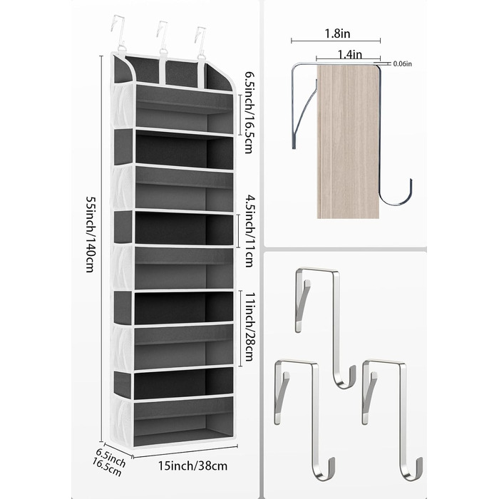 Органайзер на двері 5-поверховий складний, темно-сірий – для ванної, дитячої, кемпінгу