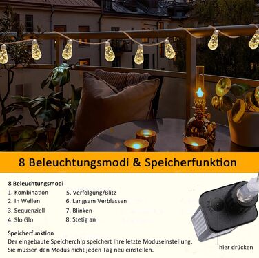 LED гірлянда Redefun 9м, 16 лампочок, зовнішня та внутрішня, 8 режимів, таймер, для декору саду, балкону, вечірки, весілля, з вилкою