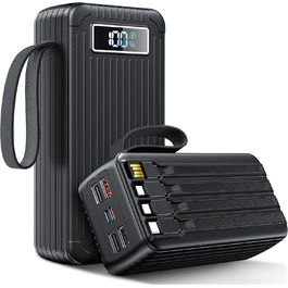 Power Bank 60000 mAh з PD 45W, 6 портів (4 USB-A, 2 Type-C), LED дисплей, вбудовані кабелі, чорний