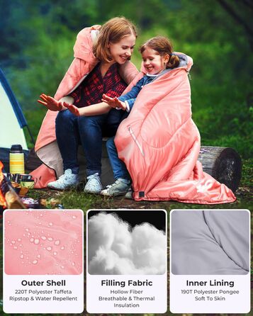 3-4 Season Sleeping Bag - Waterproof & Lightweight Sleeping Bag for Camping, Travel & Outdoor Activities - Adult Size (Pink)