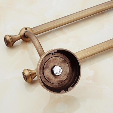 Brass toothbrush holder, antique bronze finish, cup holder with white ceramic cup, wall-mounted, bathroom accessory, patterned carving design (double towel holder)