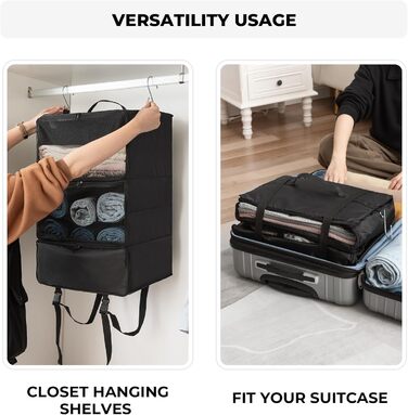 Органайзер для одягу Granny Says з 3 відділеннями, чорний. Підвісний кофр-органайзер для подорожей, компактний, для шафи, у дорогу